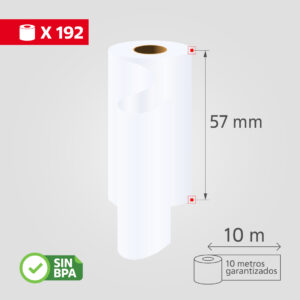 Rollos de Papel Térmico, 57mmx10m, (192 Rollos/Caja), SIN BPA