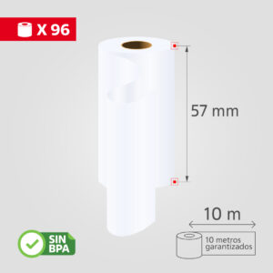 Rollos de Papel Térmico, 57mmx10m, (96 Rollos/Caja), SIN BPA