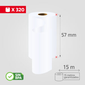 Rollos de Papel Térmico, 57mmx15m, (320 Rollos/Caja), SIN BPA