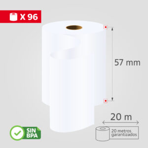 Rollos de Papel Térmico, 57mmx20m, (96 Rollos/Caja), SIN BPA