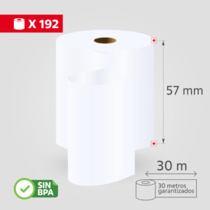 Rollos de Papel Térmico, 57mmx30m, (192 Rollos/Caja), SIN BPA