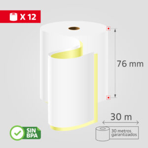 Rollos de Papel Químico, 76mmx30m, (12 Rollos/Caja), 2 partes