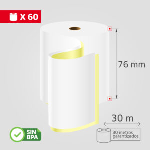 Rollos de Papel Químico, 76mmx30m, (60 Rollos/Caja), 2 partes