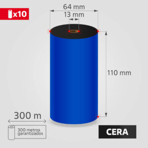 Cinta Ribbon Cera 110mm x 300m (10 Rollos) para Transferencia Térmica
