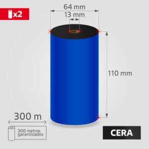 Cinta Ribbon Cera 110mm x 300m para Transferencia Térmica, (2 unidades)