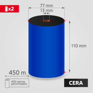 Cinta Ribbon Cera 110mm x 450m para Transferencia Térmica, (2 unidades)