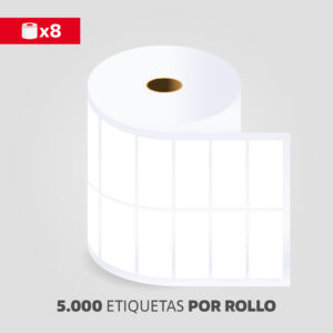 Etiquetas Transferencia Térmica Blancas 50x25mm, Rollo de Etiquetas Térmicas, (Caja de 8 Rollos)