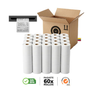 Caja de 60 Rollos Papel Térmico 80mm x 60m | 48g Sin BPA para Impresora POS y Recibos