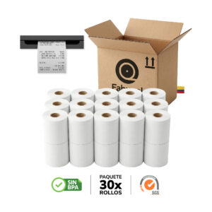 Caja de 30 Rollos Papel Térmico 80mm x 60m | 48g Sin BPA para Impresora POS y Recibos