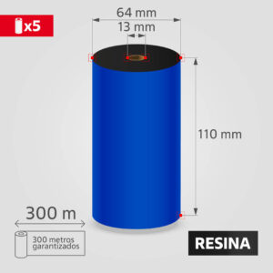 Cinta Ribbon de Resina 110mm x 300m para Transferencia Térmica, (5 unidades)