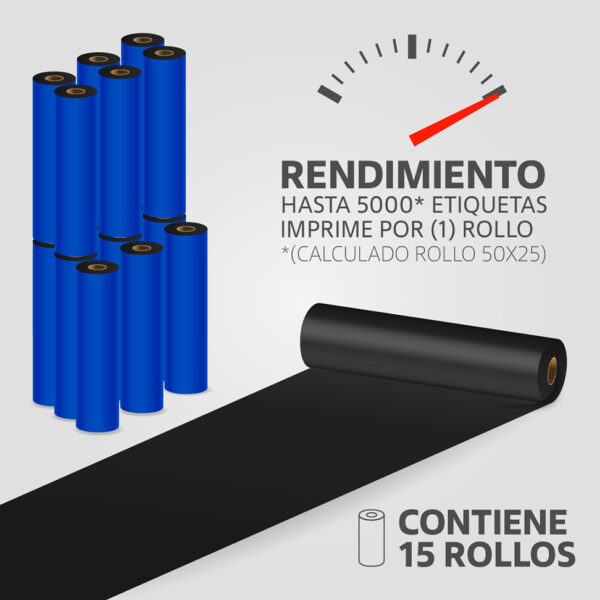 Cinta Ribbon Cera 110mm x 74m para Impresora Térmica, (15 unidades) - Imagen 2