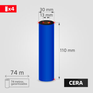Cinta Ribbon Cera 110mm x 74m para Impresora Térmica, (4 unidades)