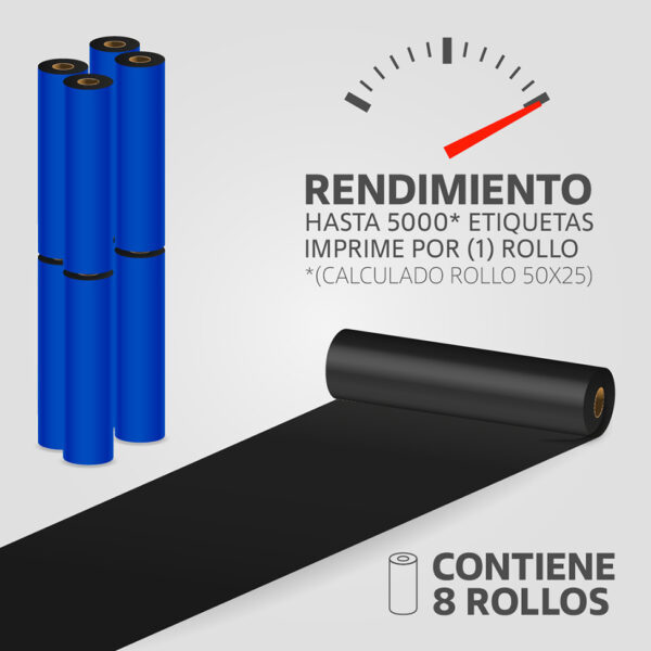 Cinta Ribbon Cera 110mm x 74m para Impresora Térmica, (8 unidades) - Imagen 2
