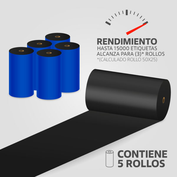 Cinta Ribbon de Resina 110mm x 300m para Transferencia Térmica, (5 unidades) - Imagen 2