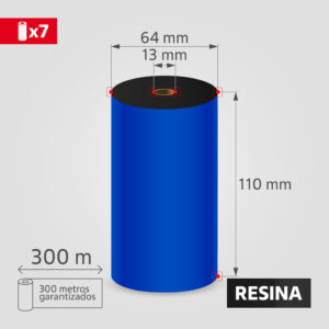 Cinta Ribbon de Resina 110mm x 300m para Transferencia Térmica, (7 unidades)