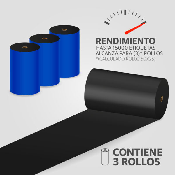 Cinta Ribbon de Resina 110mm x 450m para Transferencia Térmica, (3 unidades) - Imagen 2