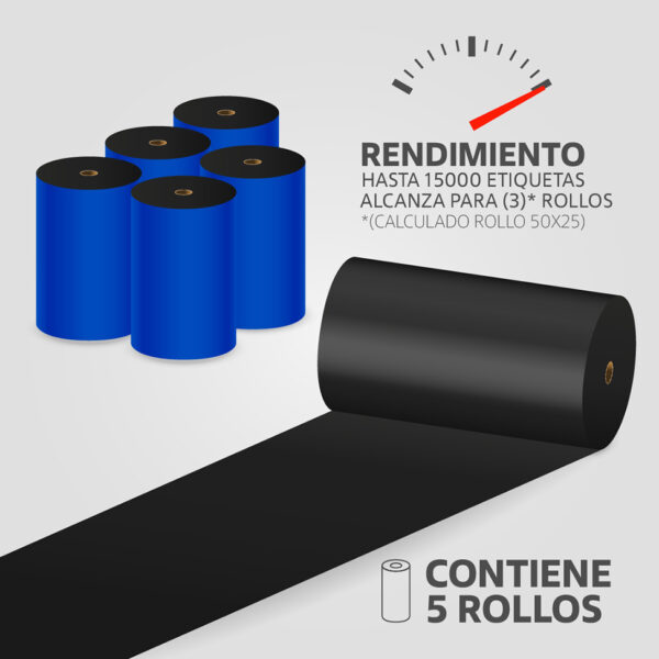 Cinta Ribbon de Resina 110mm x 450m para Transferencia Térmica, (5 unidades) - Imagen 2