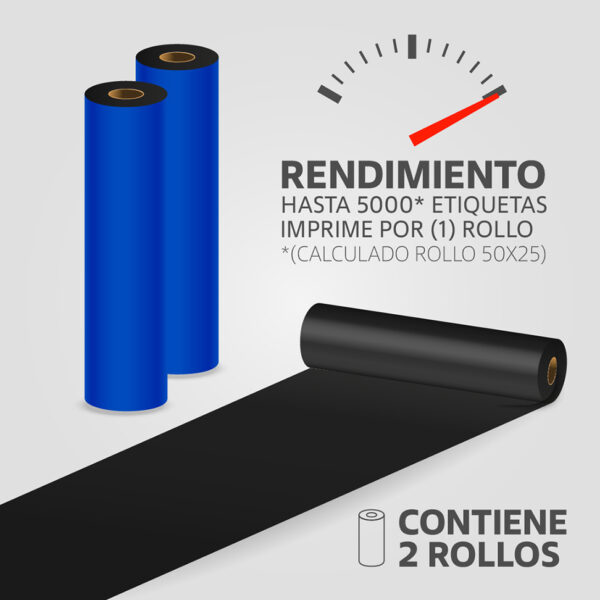 Cinta Ribbon de Resina 110mm x 74m para Transferencia Térmica, (2 unidades) - Imagen 2