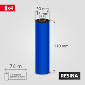 Cinta Ribbon de Resina 110mm x 74m para Transferencia Térmica, (4 unidades)