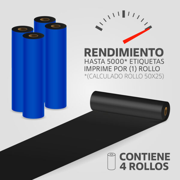 Cinta Ribbon de Resina 110mm x 74m para Transferencia Térmica, (4 unidades) - Imagen 2