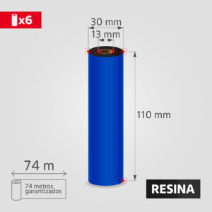 Cinta Ribbon de Resina 110mm x 74m para Transferencia Térmica, (6 unidades)