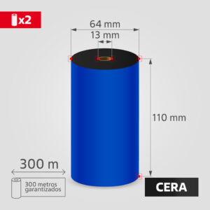 Cinta Ribbon Cera 110mm x 300m para Transferencia Térmica, (2 unidades)