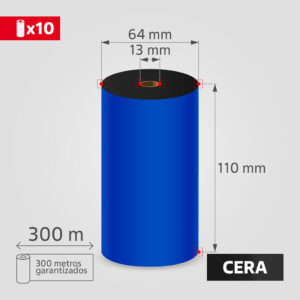 Cinta Ribbon Cera 110mm x 300m para Transferencia Térmica, (10 unidades)