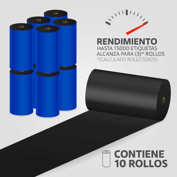 Cinta Ribbon Cera 110mm x 300m para Transferencia Térmica, (10 unidades) - Imagen 2