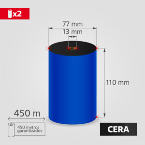 Cinta Ribbon Cera 110mm x 450m para Transferencia Térmica, (2 unidades)