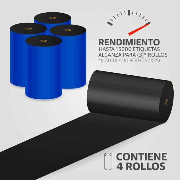 Cinta Ribbon Cera 110mm x 450m para Transferencia Térmica, (4 unidades) - Imagen 2