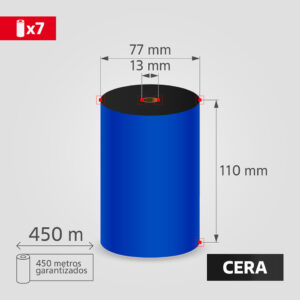 Cinta Ribbon Cera 110mm x 450m para Transferencia Térmica, (7 unidades)