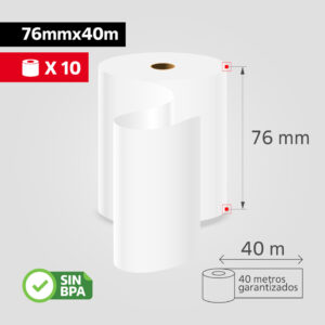 Rollo Papel Bond 76mm x 40m para Impresora Matriz de Punto / Comandas, (Caja de 10 rollos)