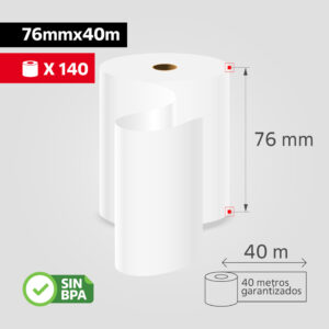 Rollo Papel Bond 76mm x 40m para Impresora Matriz de Punto / Comandas, (Caja de 140 rollos)